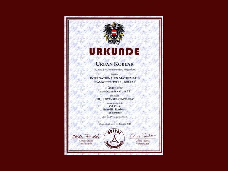 Slika 3: Diploma za uspešnega učenca, © Niko Ottowitz