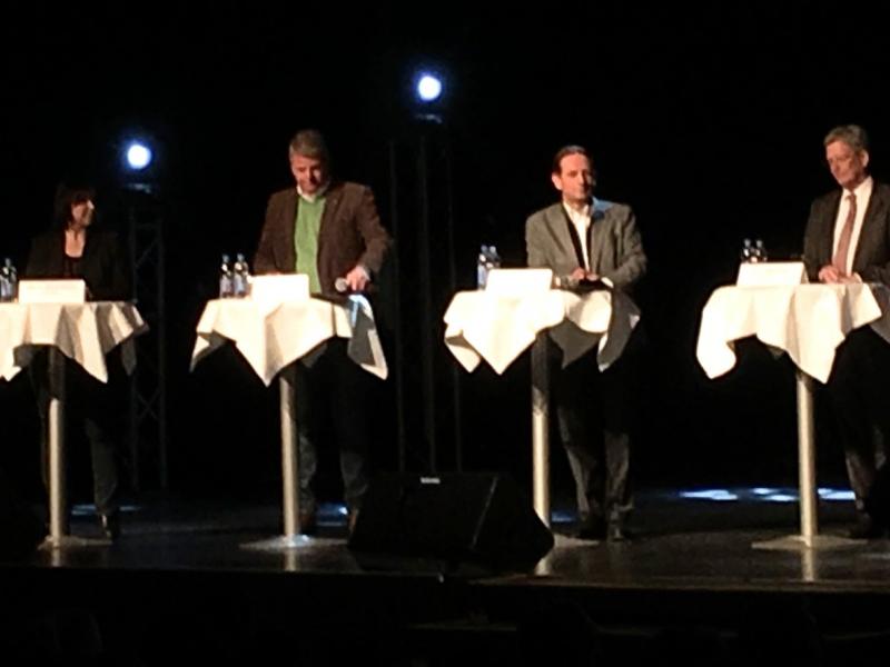 Slika 4: Marion Mitsche (Liste Fair), Gerhard Köfer (Liste Kärnten), Christian Benger (ÖVP), Peter Kaiser (SPÖ), © Theresa Zdouc